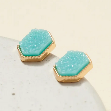 Hexagon Druzy Stone Stud Earrings