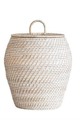 Natural Rattan Baskets w/ Lid, Whitewashed
