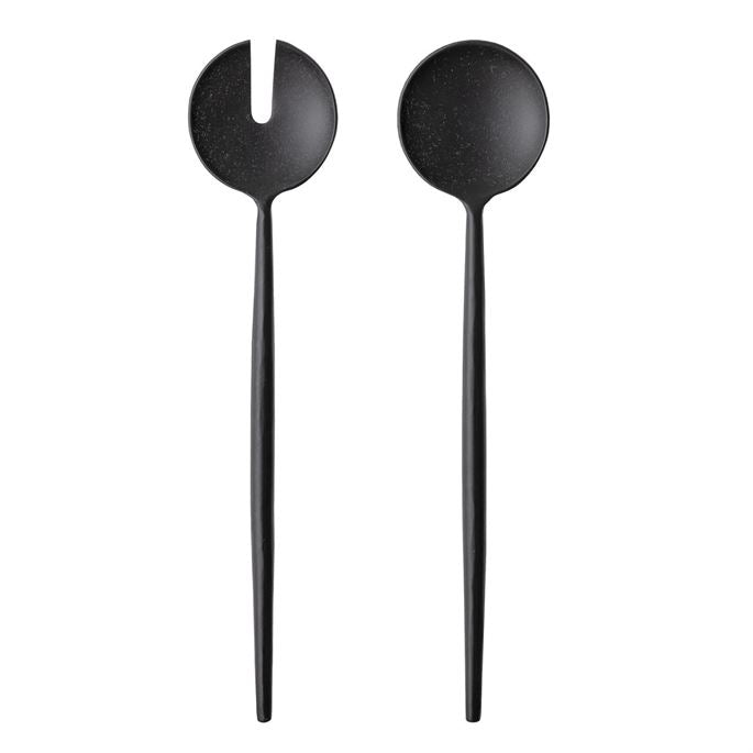Salad Servers, Matte Black, Set of 2 in Drawstring Bag