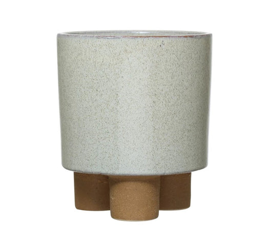 Stoneware Footed Planter with Reactive Glaze