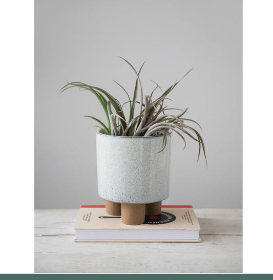 Stoneware Footed Planter with Reactive Glaze