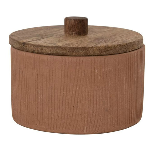 Terra-cotta Ribbed Jar with Mango Wood Lid