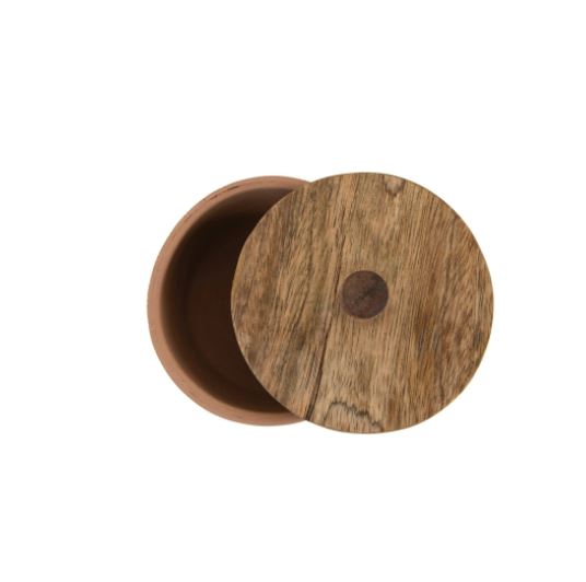 Terra-cotta Ribbed Jar with Mango Wood Lid