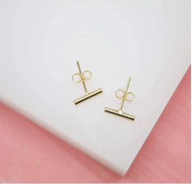 18k Medium Gold filled Bar Stud Earrings