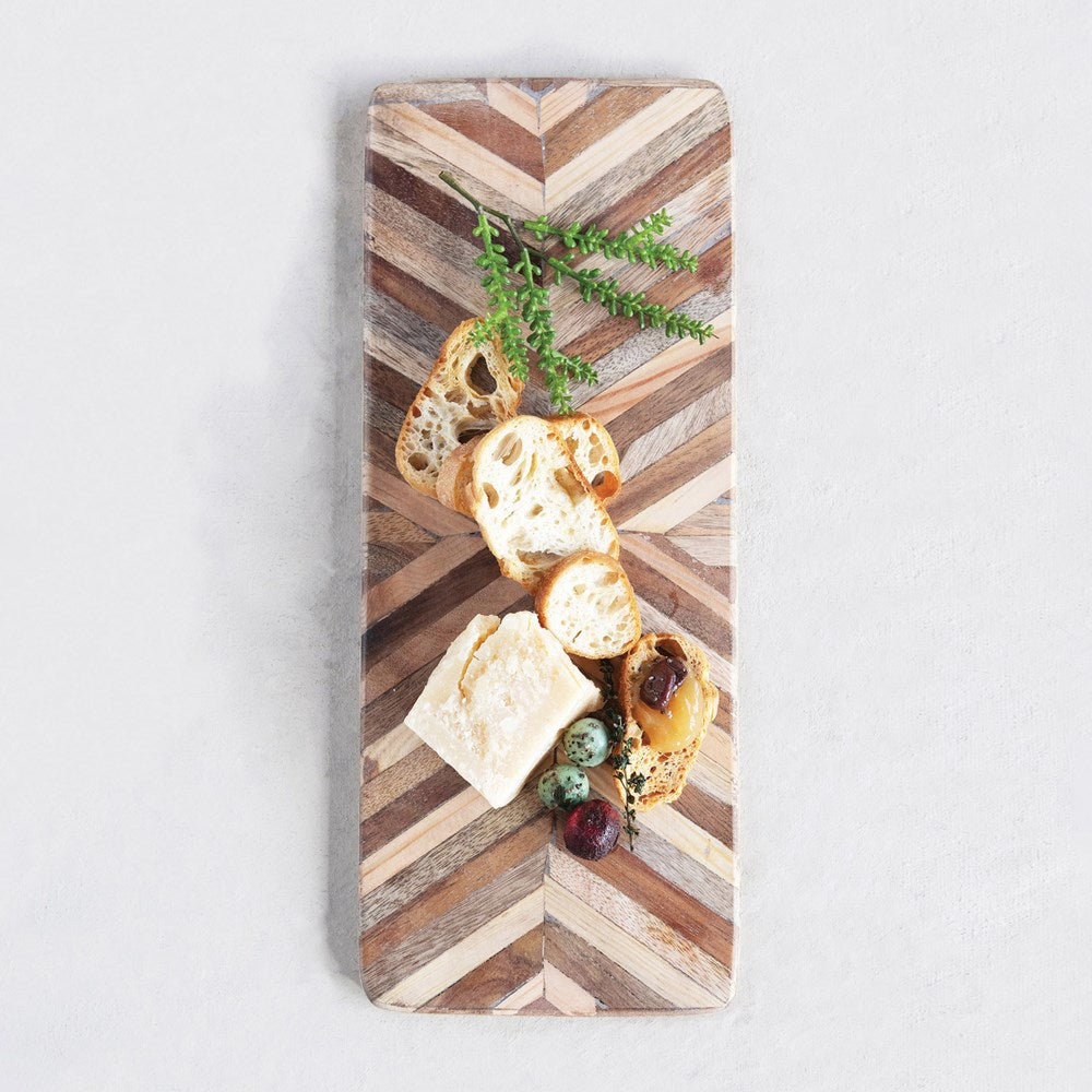 Mango Wood Cheese/Cutting Board w/ Chevron Pattern