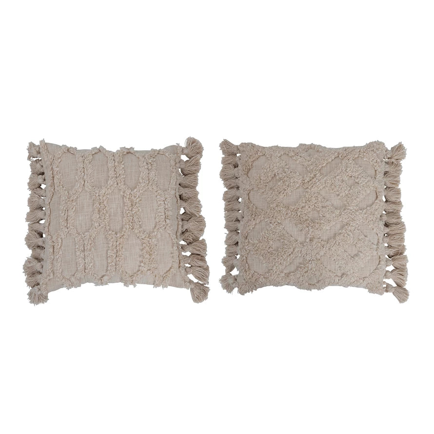 Tufted Design Slub Pillow with Tassels