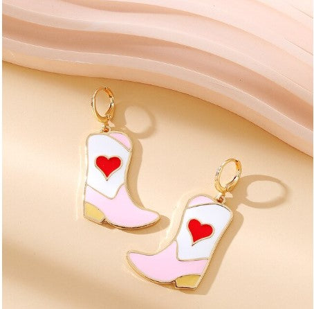 Cowgirl Boot with Heart Earrings