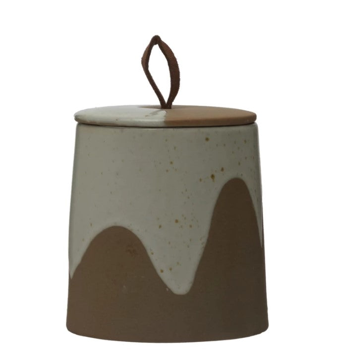 Stoneware Canister w/ Leather Loop