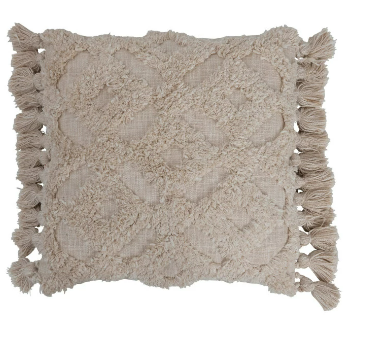Tufted Design Slub Pillow with Tassels