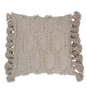 Tufted Design Slub Pillow with Tassels