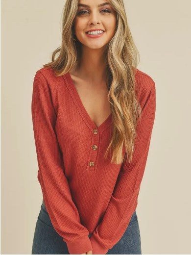 3 Button V-Neck Long Sleeve | dWELLing Decor & Apparel |  dwellinghomedecor.com