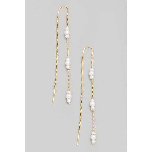 Dainty Chain Pearl Threader Earrings