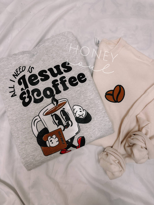 All I Need is Jesus and Coffee Cartoon Graphic