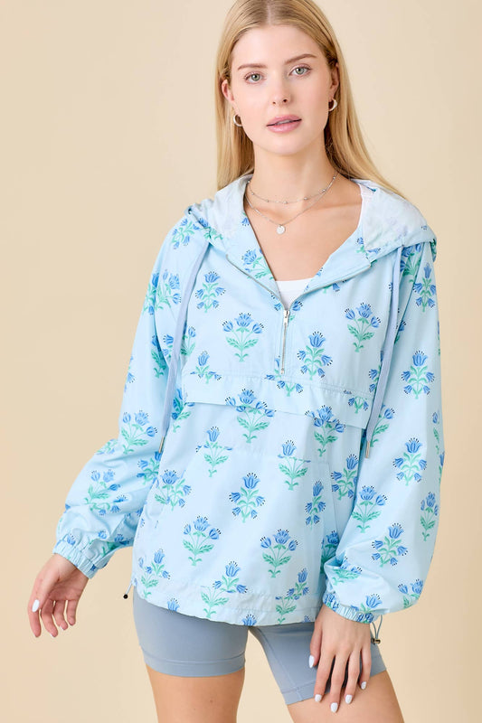 Blue Floral Windbreaker