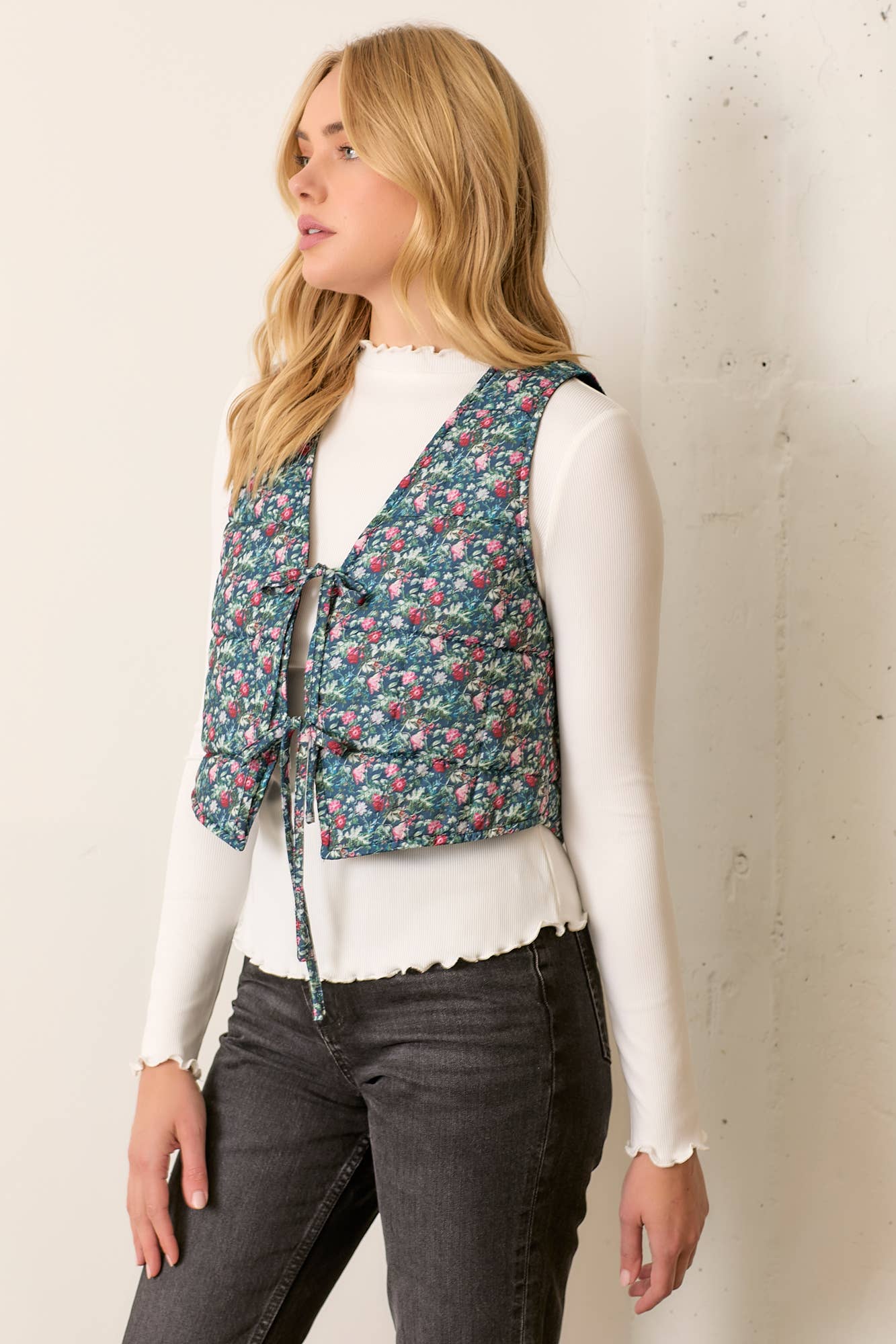 Floral Printed Tie Vest