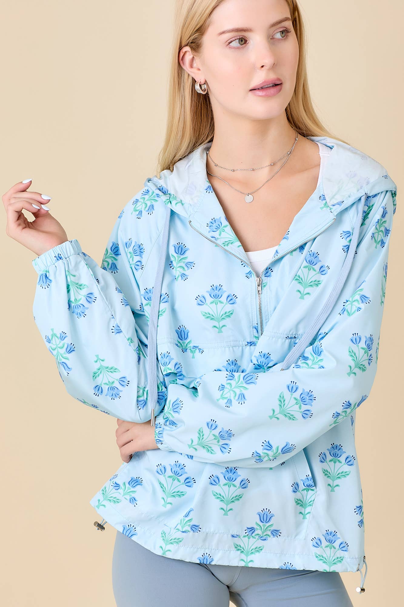 Blue Floral Windbreaker