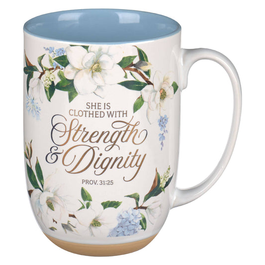 Blue Floral Strength & Dignity Prov. 31:25 Mug