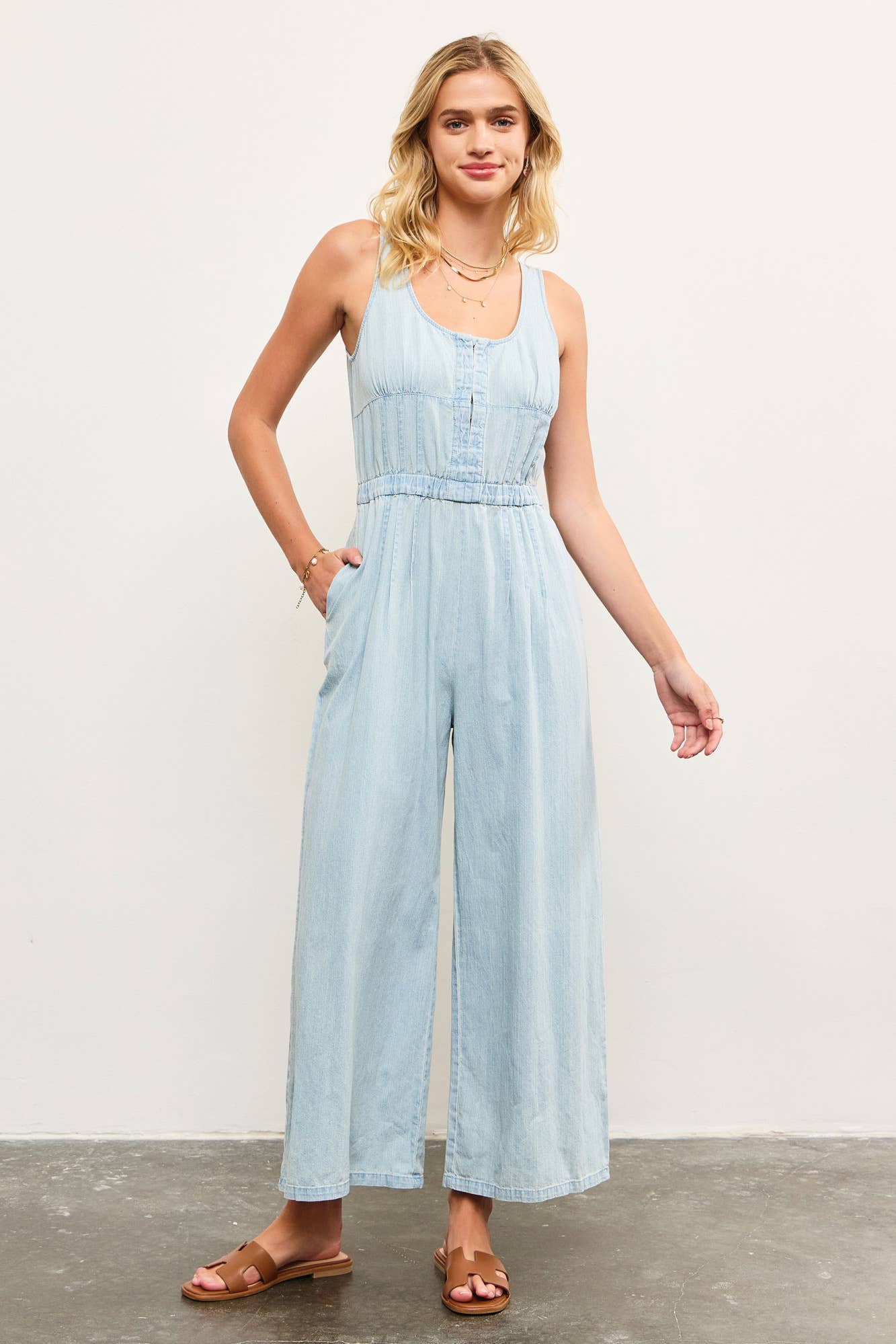 Tie Back Denim Jumpsuit