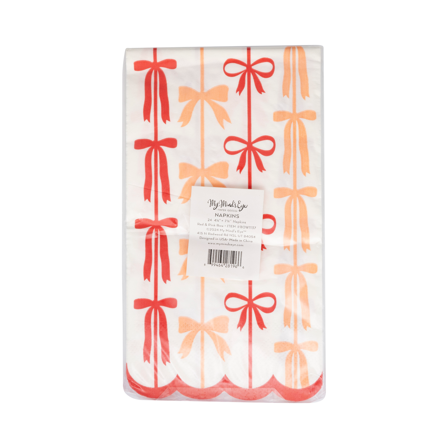 Red and Pink Bow Stripes Dinner Napkin