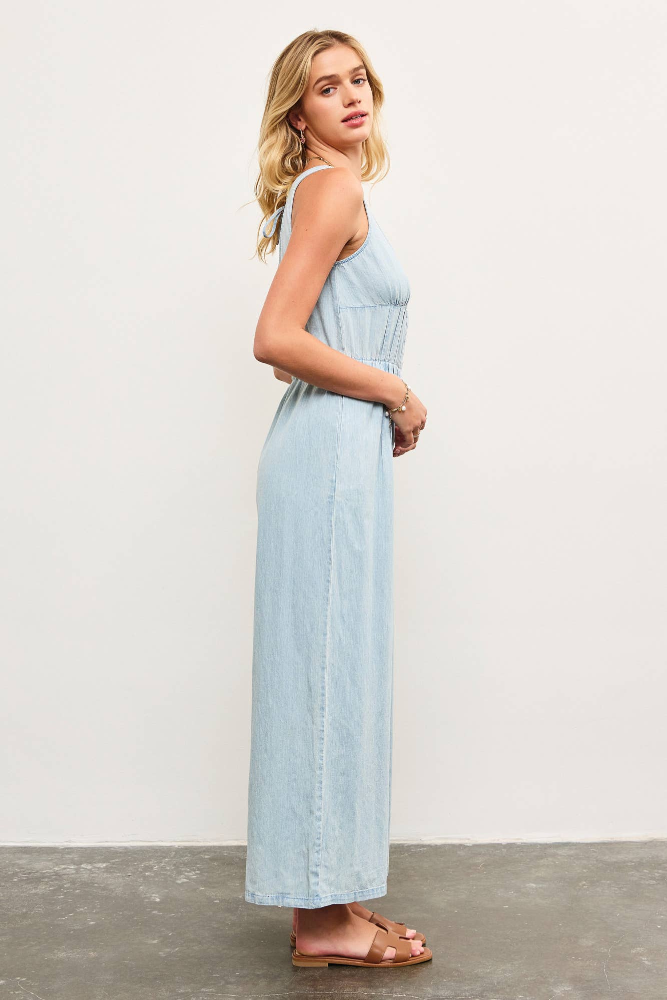 Tie Back Denim Jumpsuit