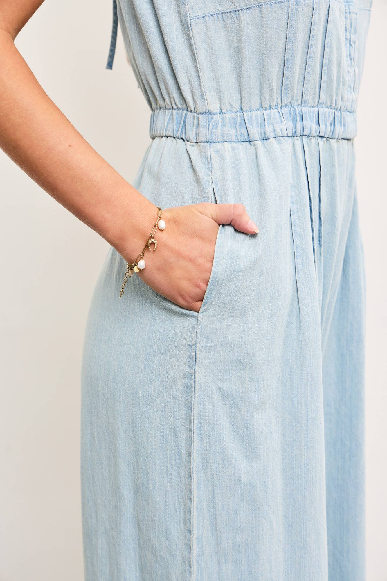 Tie Back Denim Jumpsuit