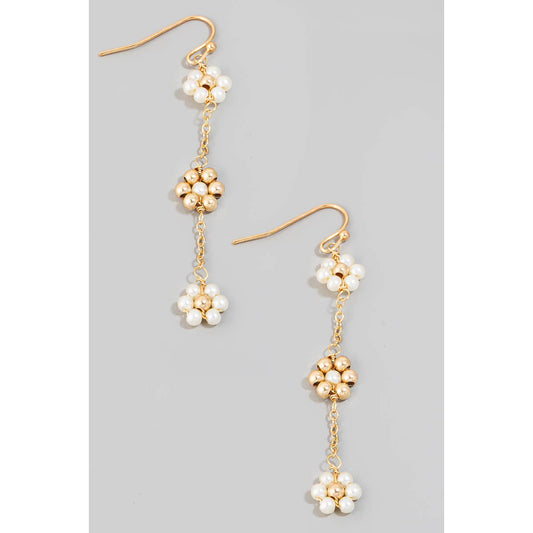 Pearl And Metallic Flower Bead Chain Dangle Earrings