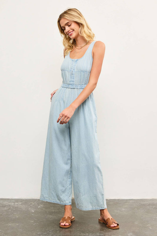 Tie Back Denim Jumpsuit