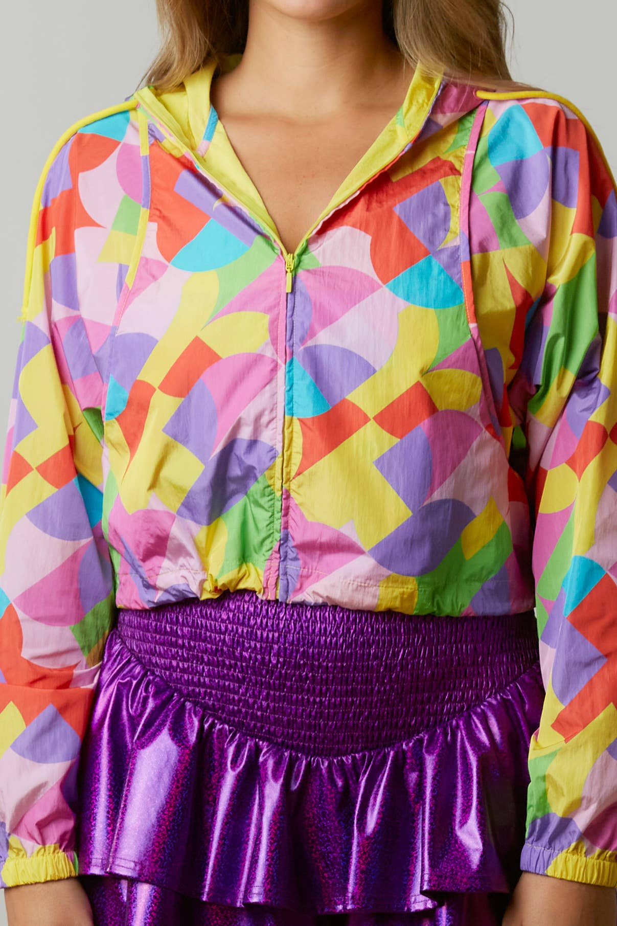 Multicolor Geo Print Cropped Sporty Jacket