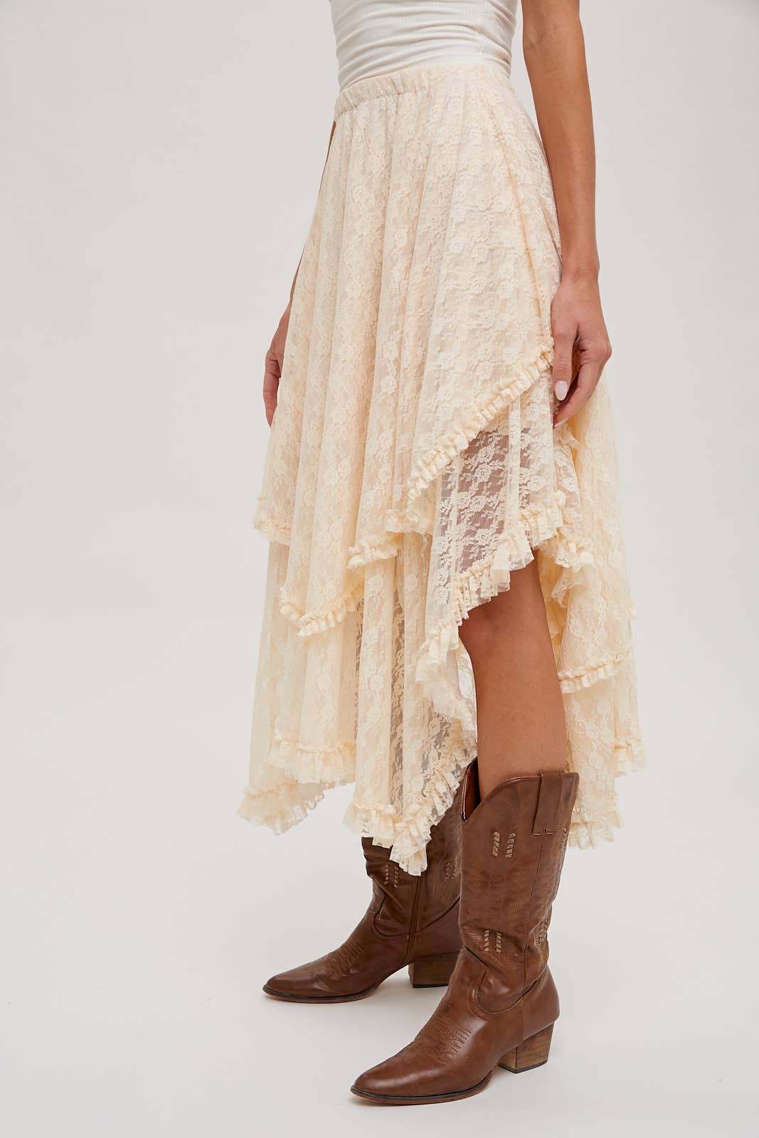 Lace Tier Midi Skirt