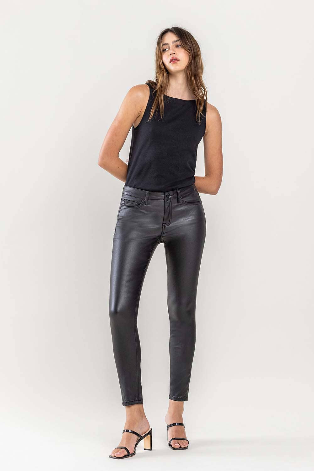 Mid Rise Coated Ankle Skinny