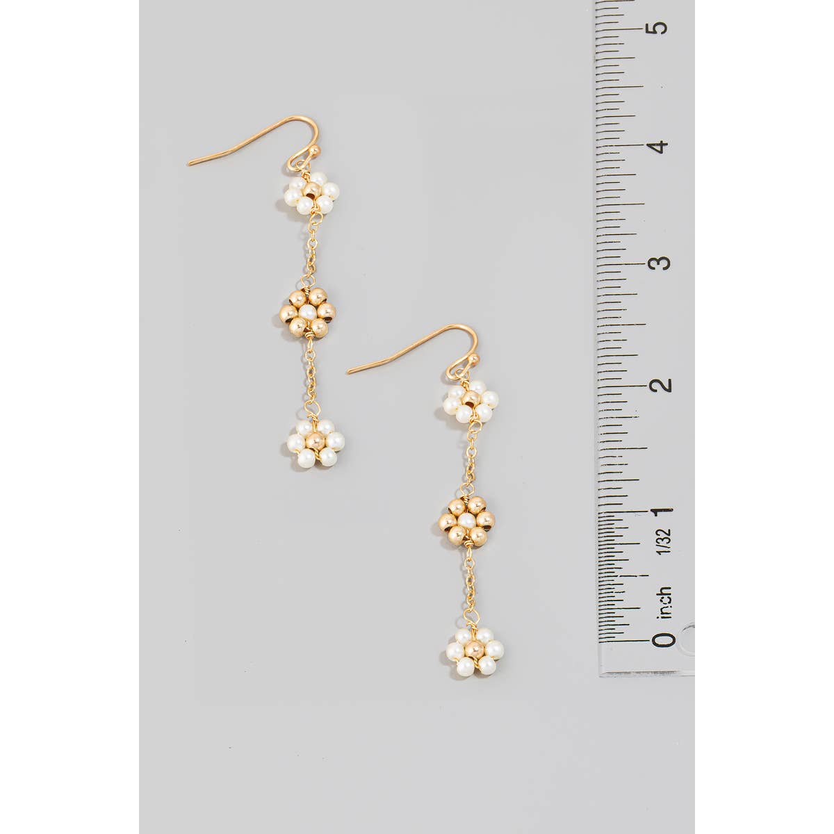 Pearl And Metallic Flower Bead Chain Dangle Earrings