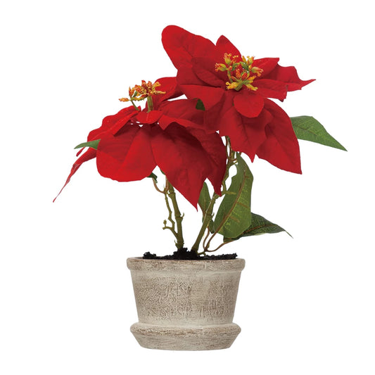 Faux Poinsettia in Cement Pot