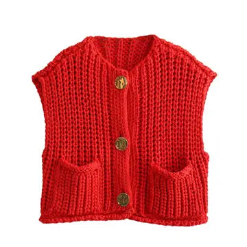 Sleeveless Button Knitted Sweater