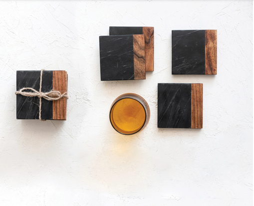 Marble and Acacia Wood Coasters