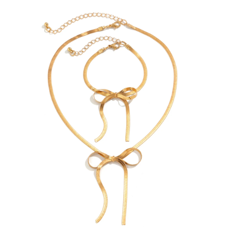 Bow Snake Chain Necklace & Bracelet Set