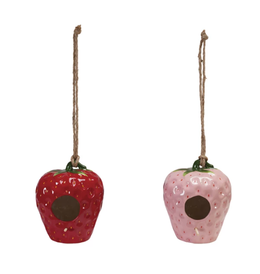 Hanging Strawberry Painted Bird House