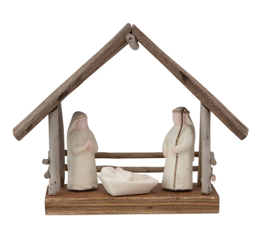 Handmade Driftwood and Paper Mache Nativity