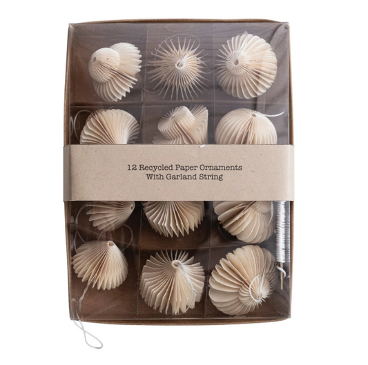 Paper Honeycomb Ornaments w/ Garland String, Set of 13