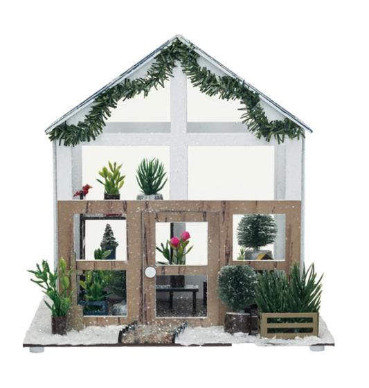 Paper Greenhouse w/ Garland & Plants, Multi Color