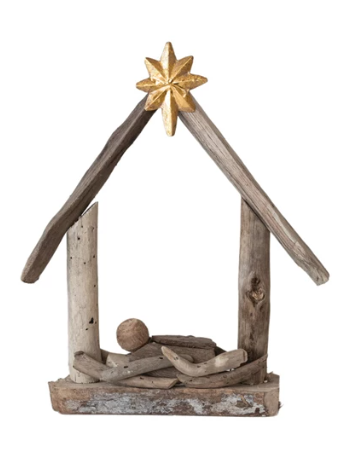 Wood Baby Jesus in Manger