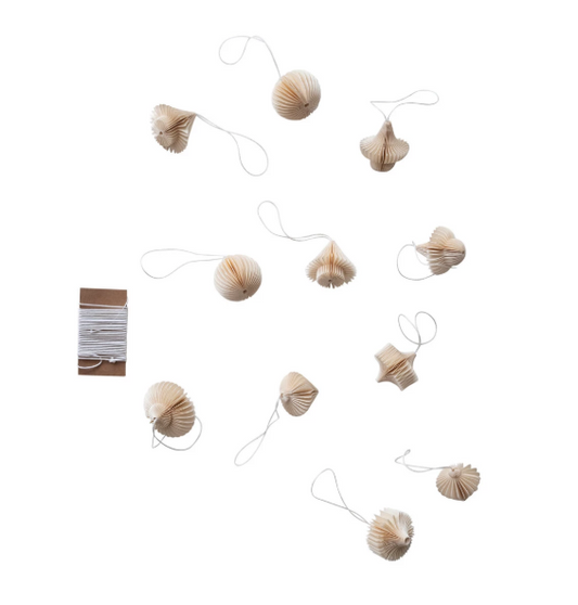 Paper Honeycomb Ornaments w/ Garland String, Set of 13