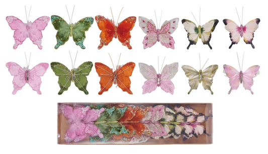 Butterfly Clip-on Ornaments w/ Glitter, Set of 12
