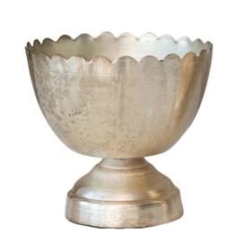 Decorative Metal Bowl with Scalloped Rim
