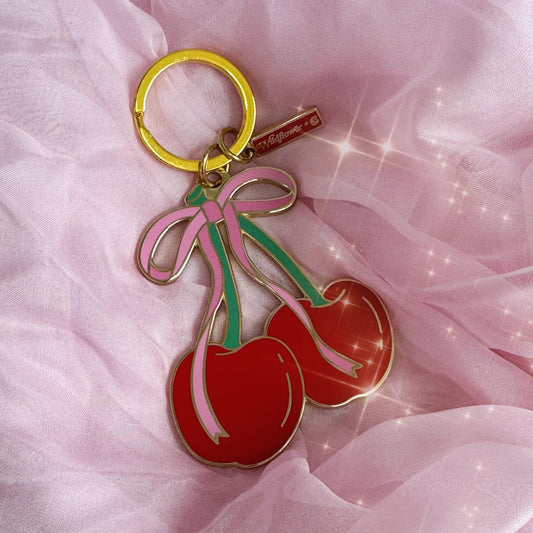 Cherry Bow Enamel Keychain