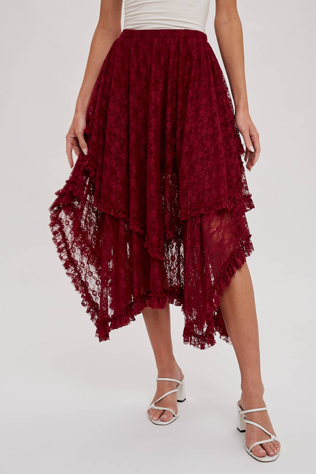 Lace Tier Midi Skirt