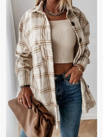 Loose Fit Plaid Buttoned Jacket