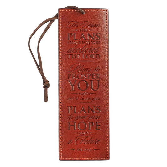 For I Know The Plans Brown Faux Leather Bookmark - Jeremiah