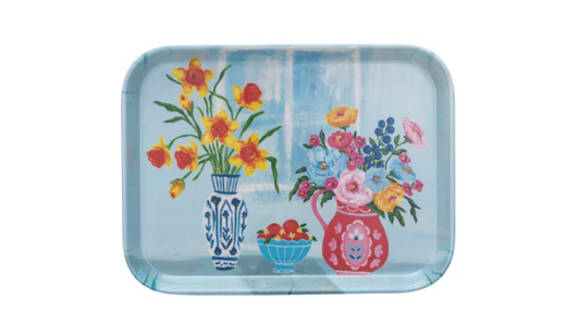 Bamboo Fiber Tray with Flowers in Vases