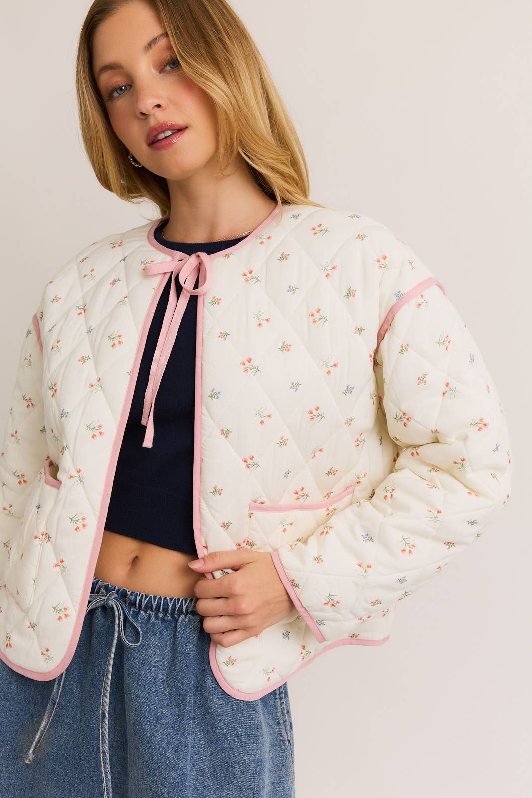 Long Sleeve Floral Print Quilted Jacket