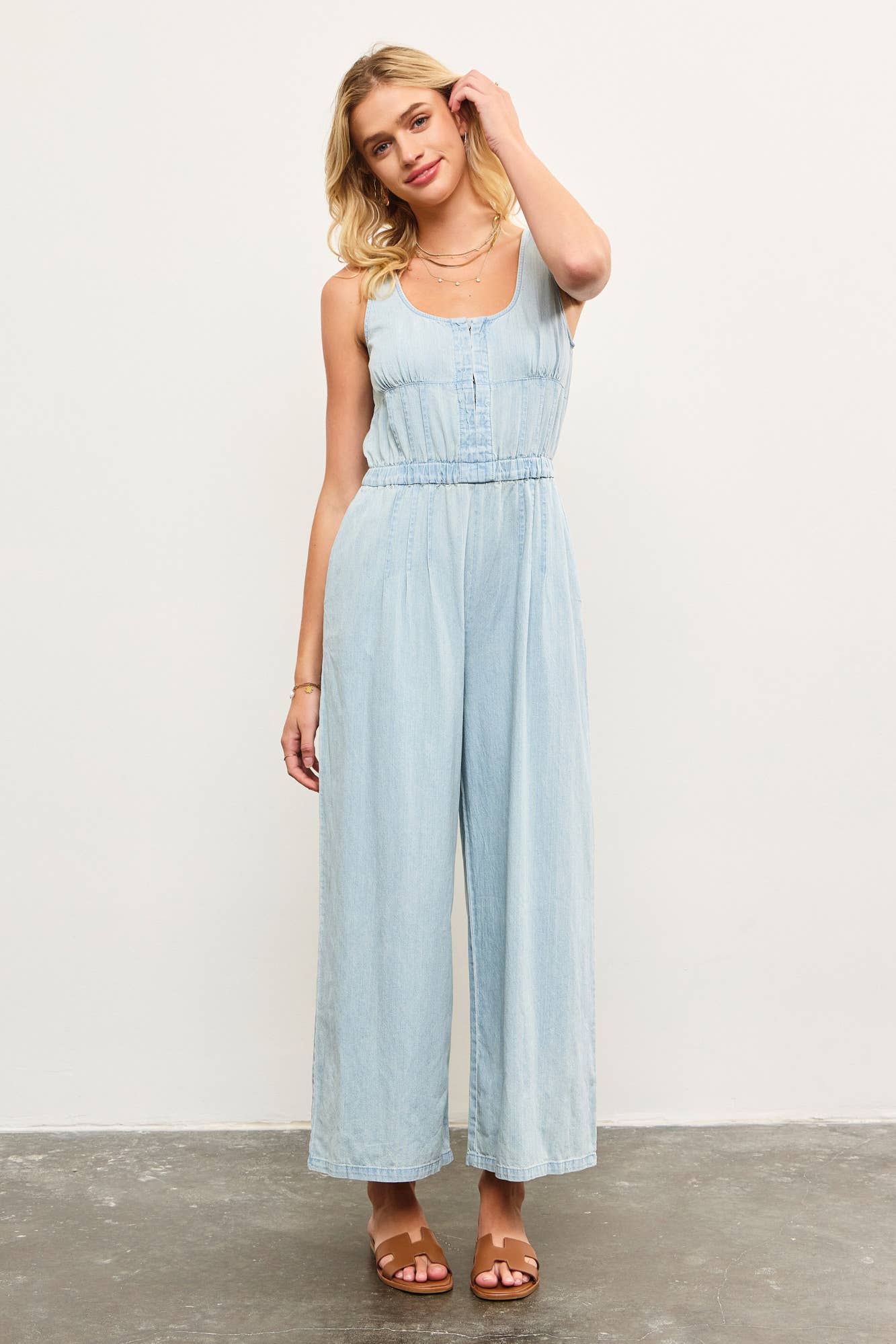 Tie Back Denim Jumpsuit